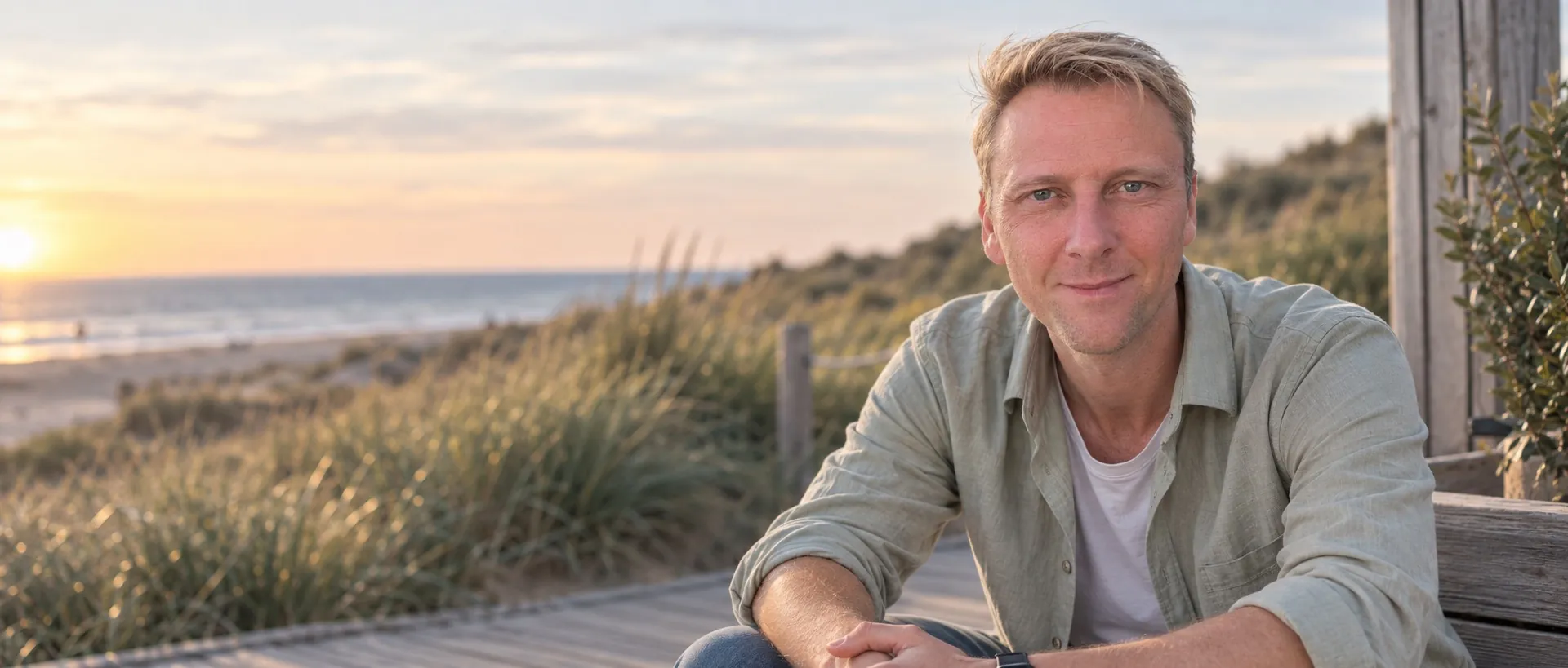Jan-Pieter van der Poel, MfN-registermediator, in de duinen bij avondlicht